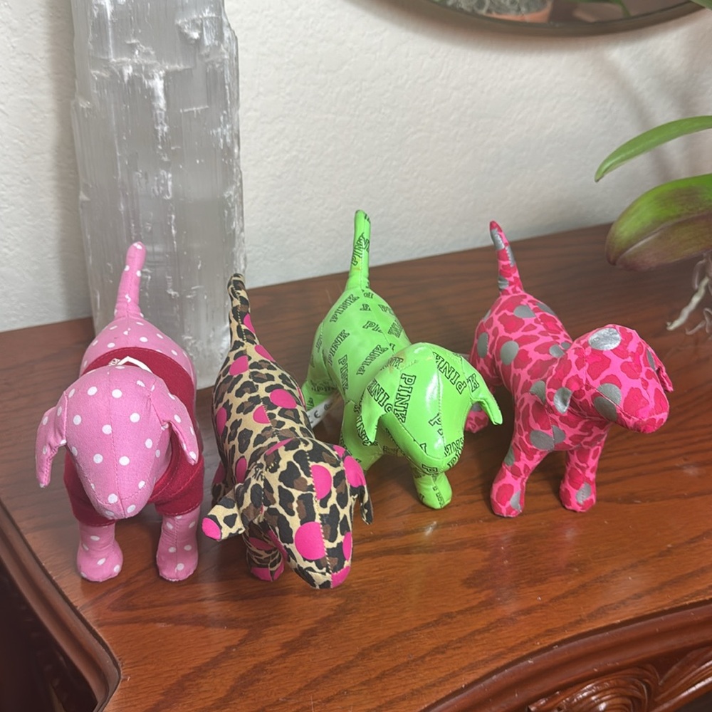 Lot of 4 Victoria's Secret PINK Mini Plush Dog Collection.